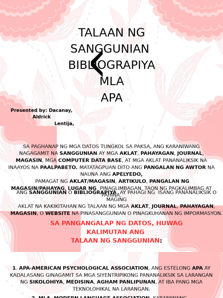 Talaan NG Sanggunian Bibliography MLA-APA - 20250312 - 132209 - 0000 | PDF