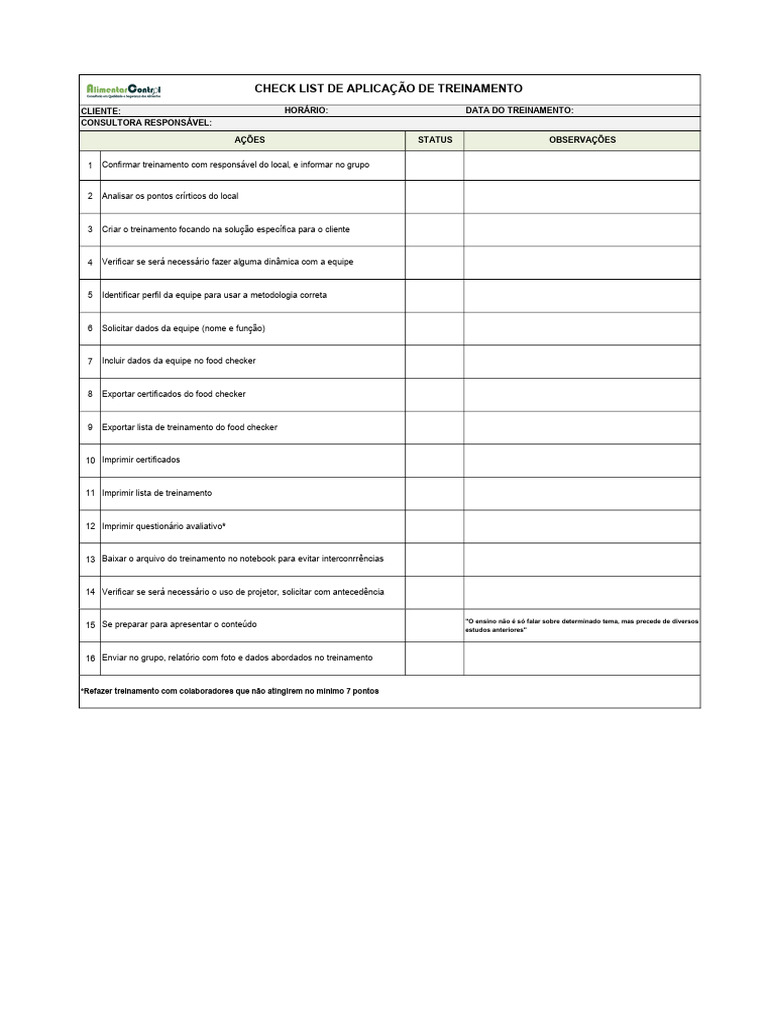 Check List para Treinamento Empresarial | PDF