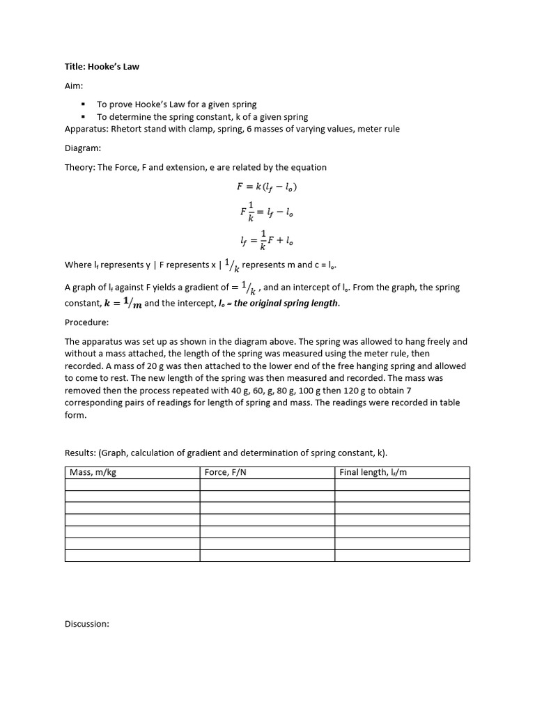 03 Hooke's Law | PDF | Force | Mass