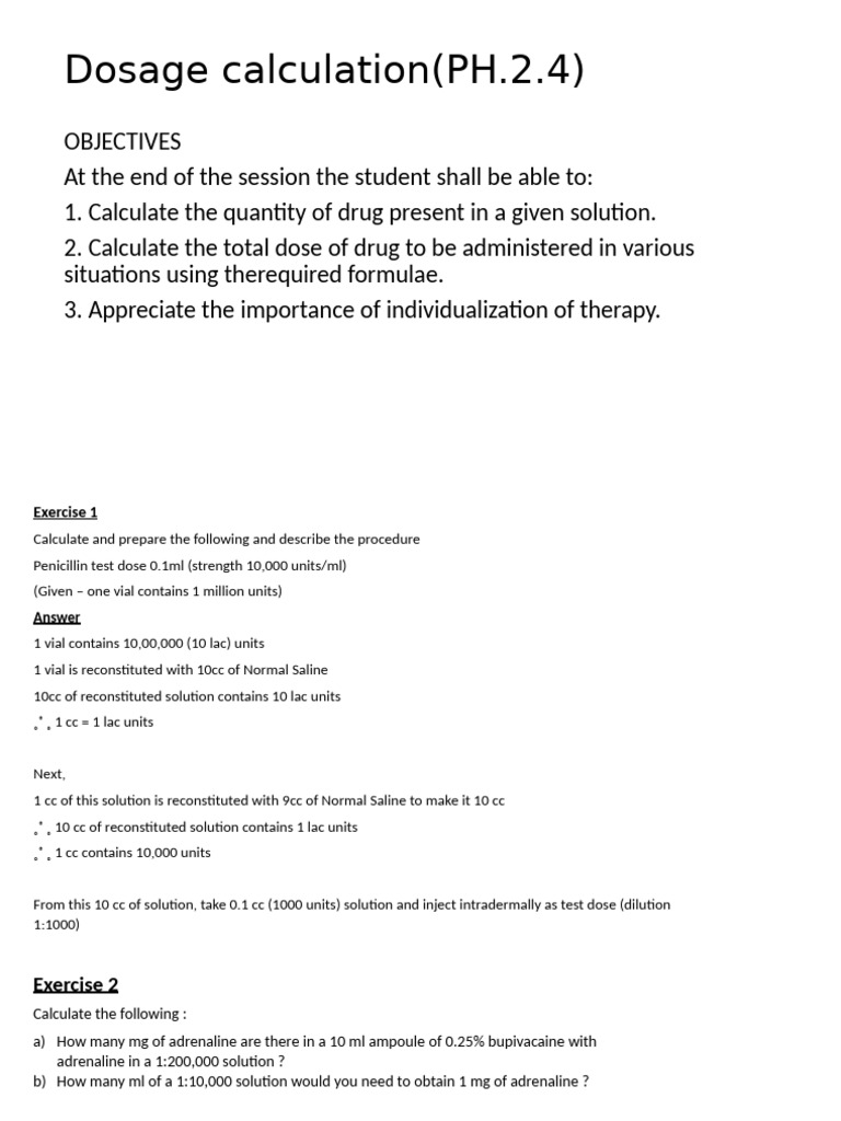 Dosage Calculation Techniques | PDF | Dose (Biochemistry) | Chemistry
