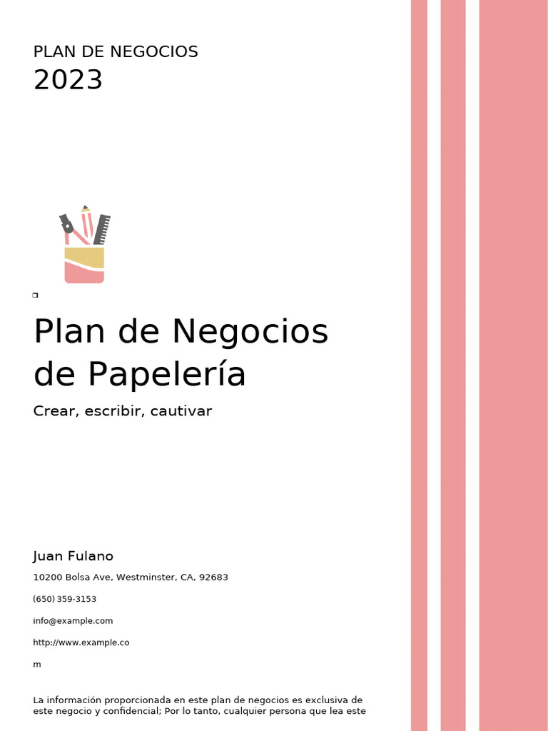 Plan de Negocios para Papelería 2023 | PDF | Plan de negocios | Marketing