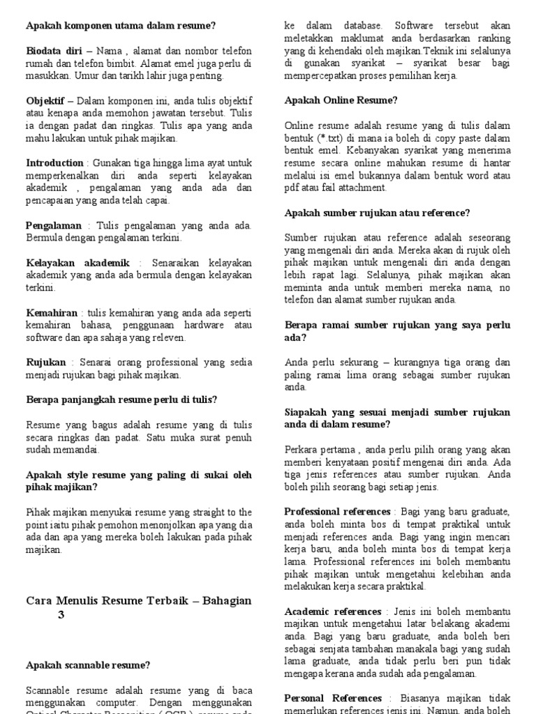 Apakah Komponen Utama Dalam Resume Pdf