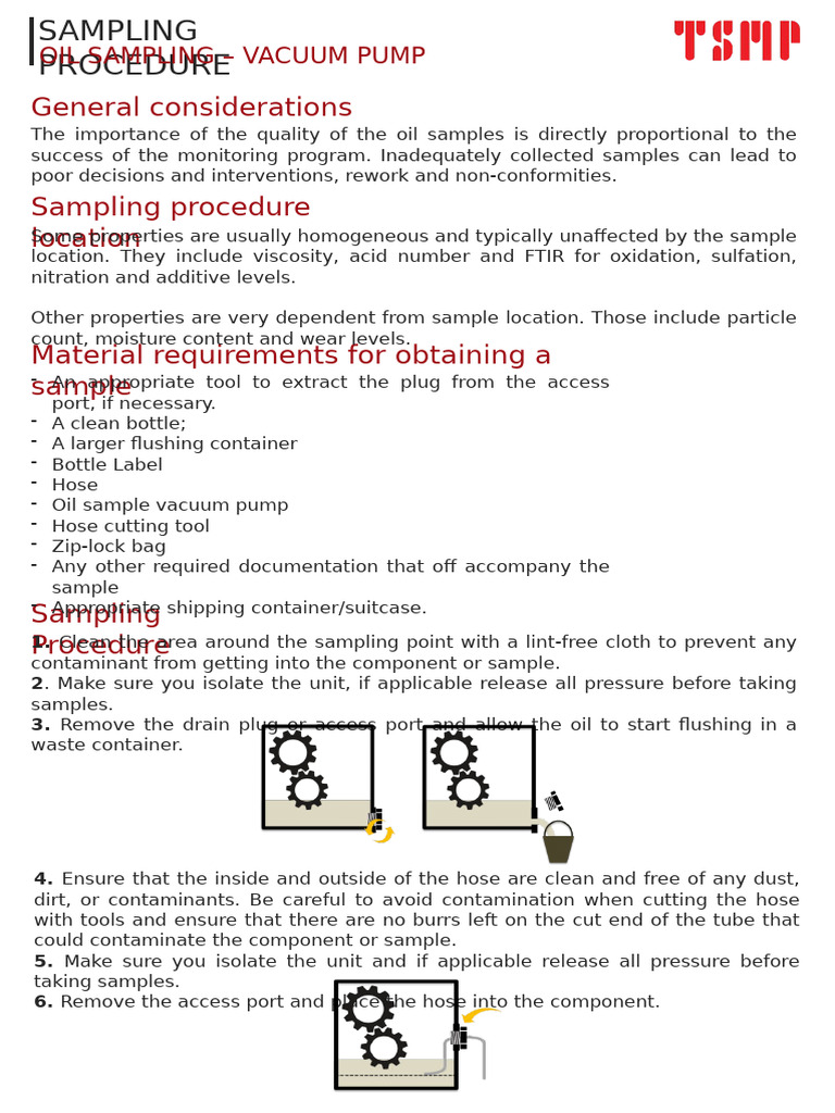 Oil Sampling Procedure with Vacuum Pump | PDF | Vacuum | Pump