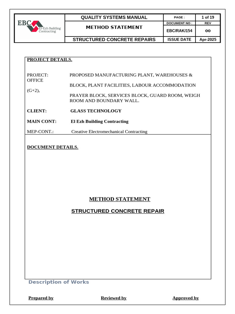 Emergency Concrete Repair Method Statement | PDF | Concrete | Personal ...