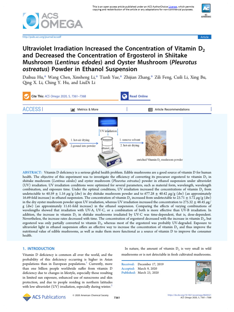 UV Irradiation Boosts Vitamin D2 in Mushrooms | PDF | Ultraviolet ...