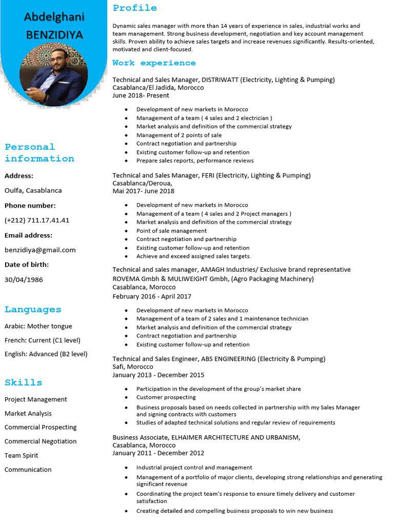 Sales Manager Profile: Abdelghani Benzidiya | PDF | Business