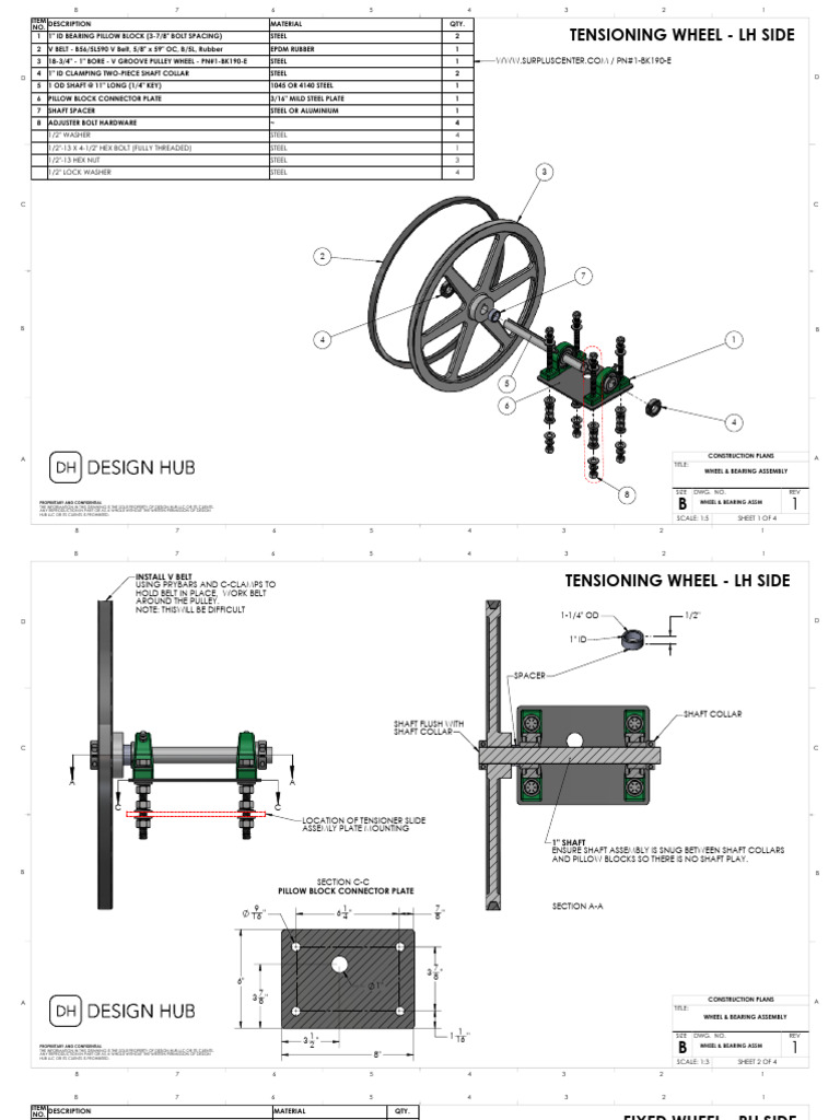 Tensioning Wheel Assembly Plans | PDF | Belt (Mechanical) | Axle