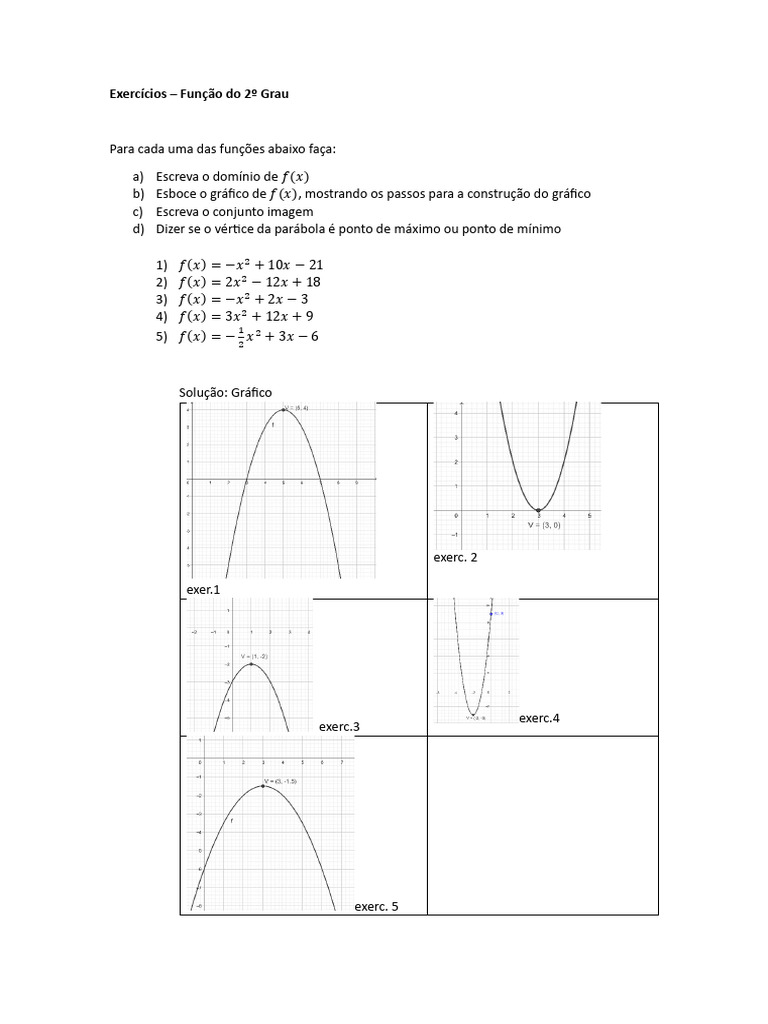 Exercícios de Função do 2º Grau | PDF