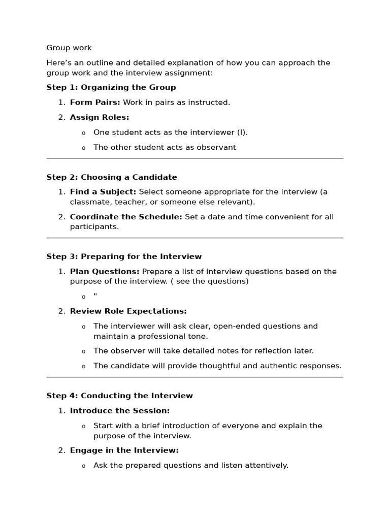 Group Work. Interview | PDF | Psychology | Behavioural Sciences