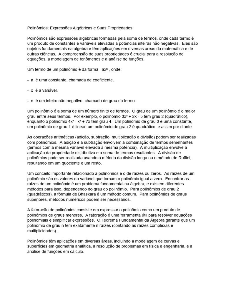 Propriedades e Operações com Polinômios | PDF