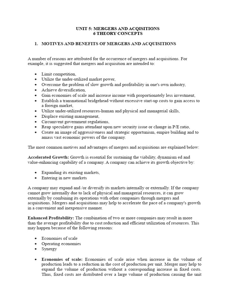 Unit 5 Mergers and Acquisitions | PDF | Mergers And Acquisitions | Takeover