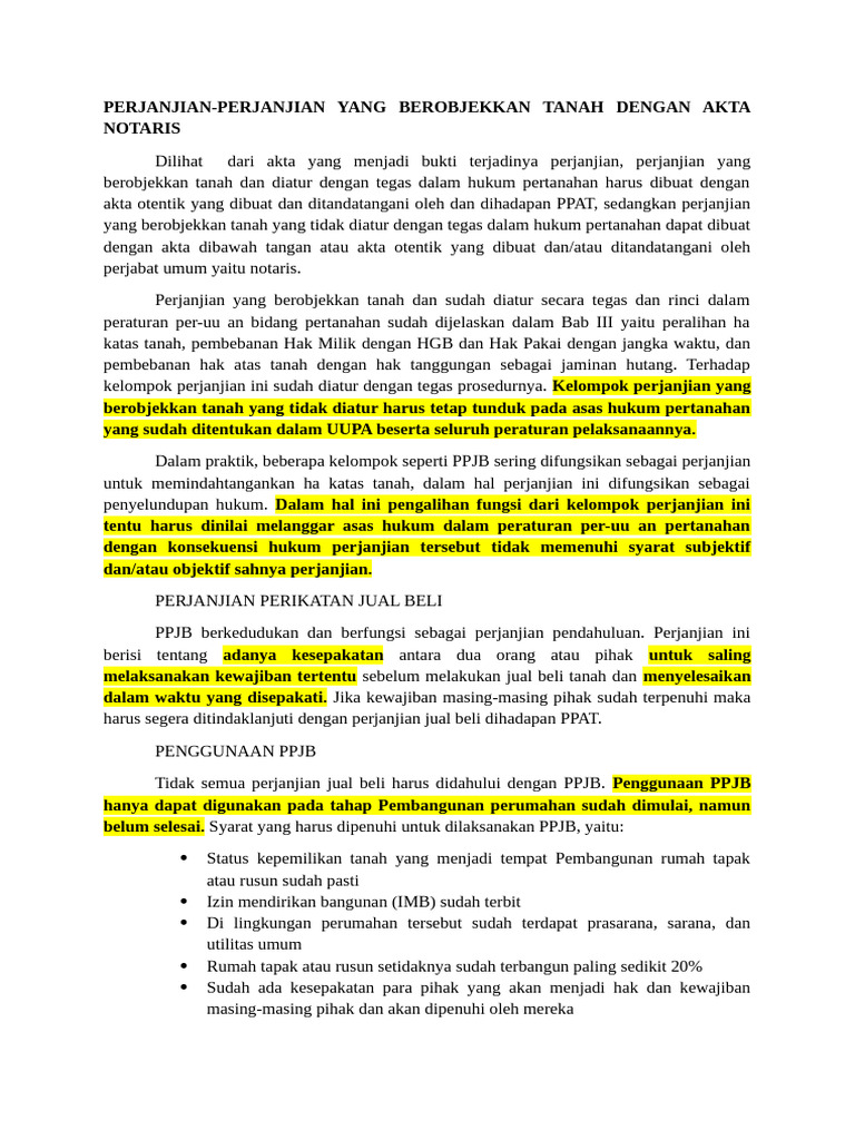 Perjanjian Tanah dan PPJB dalam Hukum | PDF