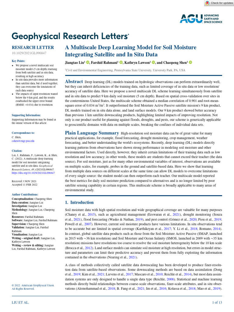 Multiscale Deep Learning for Soil Moisture | PDF | Cross Validation ...