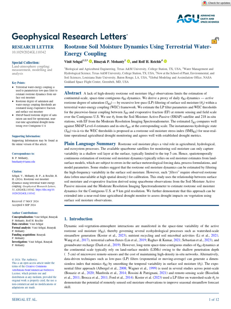 Rootzone Soil Moisture Dynamics Analysis | PDF | Hydrology ...