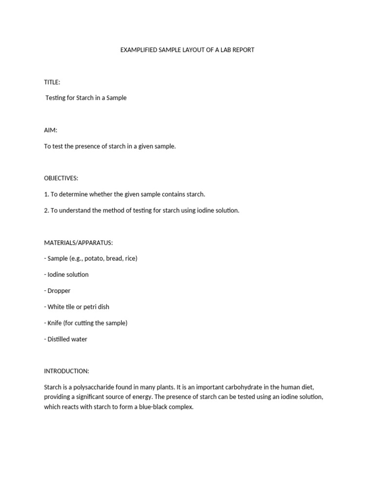 Starch Detection Lab Report | PDF