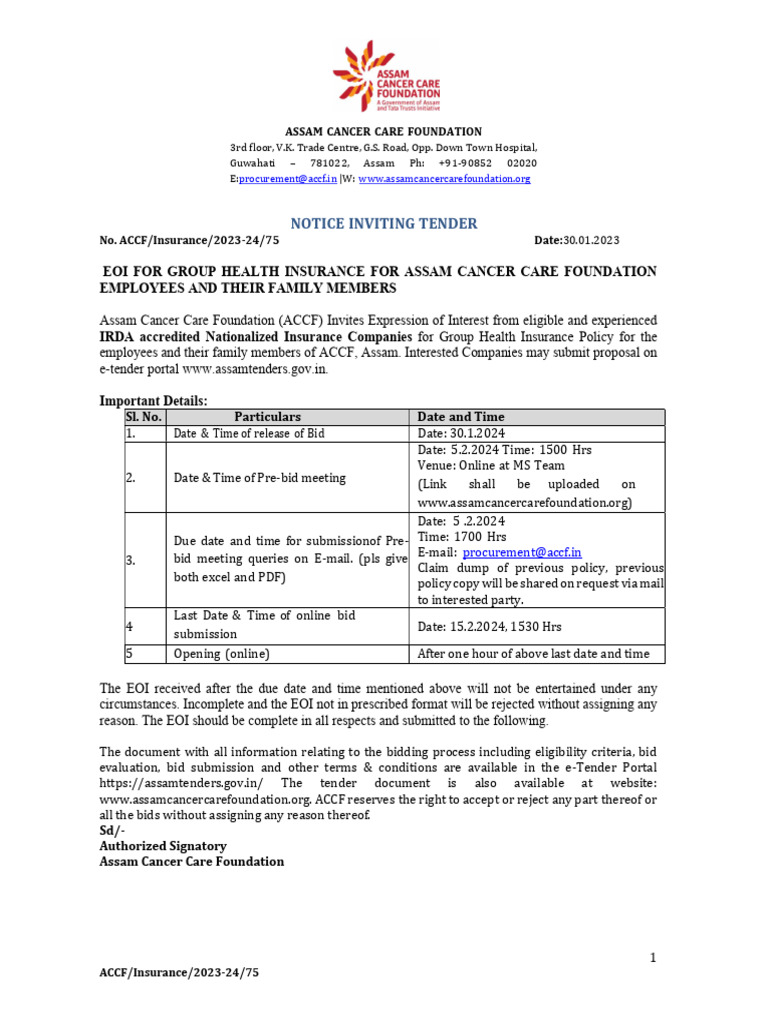 EOI for Group Health Insurance Tender | PDF | Insurance