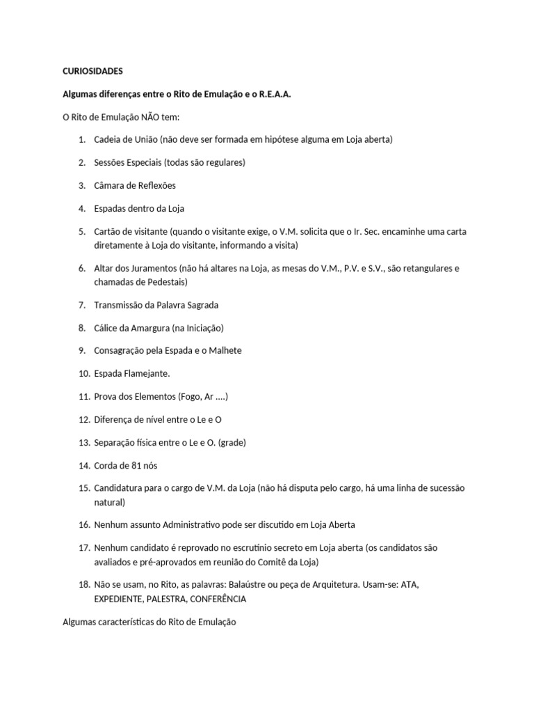 Diferenças no Rito de Emulação | PDF | Loja Maçônica