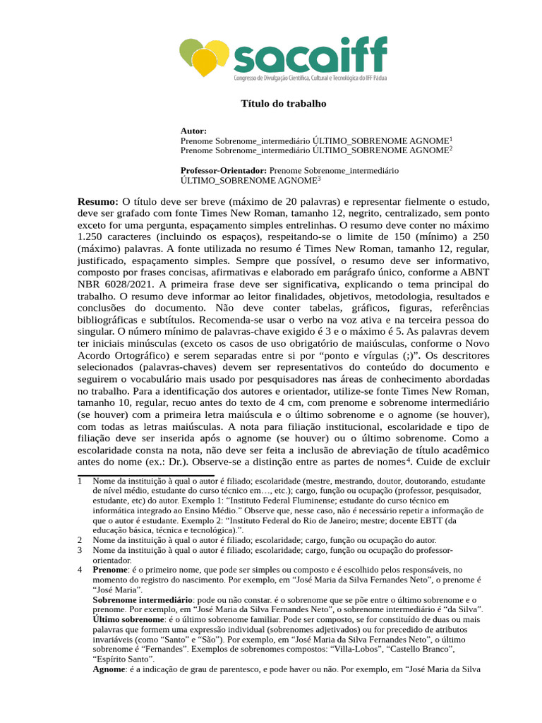 Anexo+IV+ +template+ (Modelo) +de+Resumos+Simples | PDF | Abstract ...