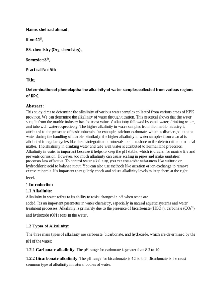 Alkalinity of KPK Water Samples Analysis | PDF | Alkalinity | Titration