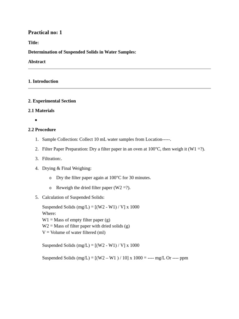Suspended Solids in Water Analysis | PDF | Environmental Engineering ...