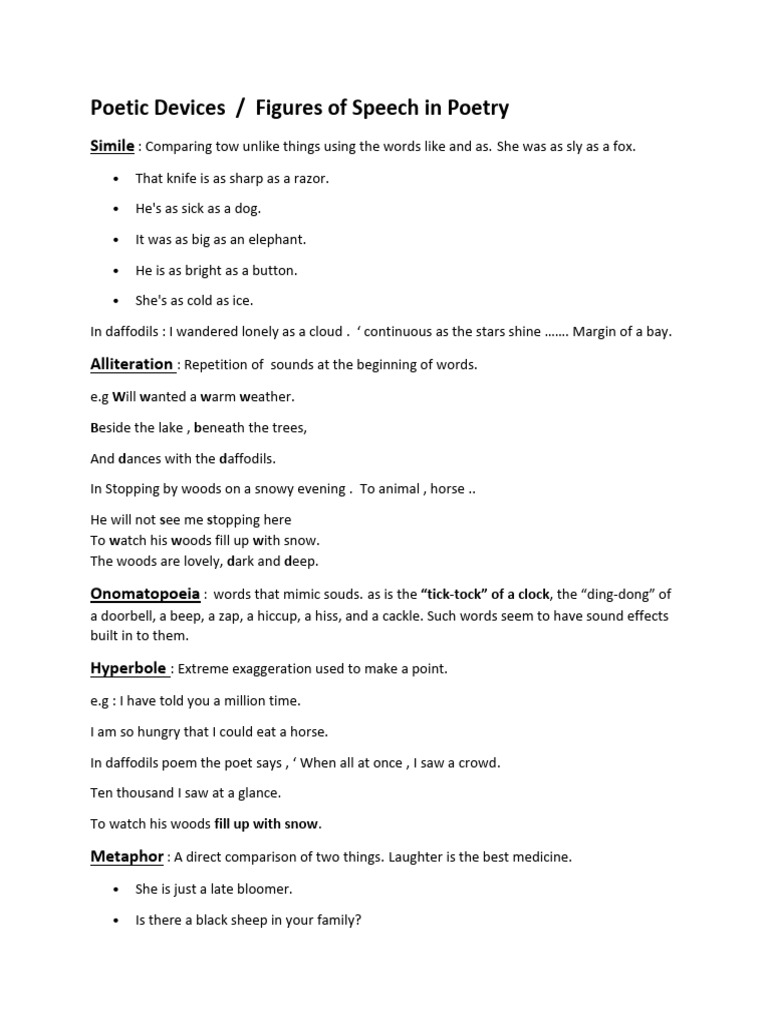 Poetic Devices and Figures of Speech | PDF | Poetry | Metaphor