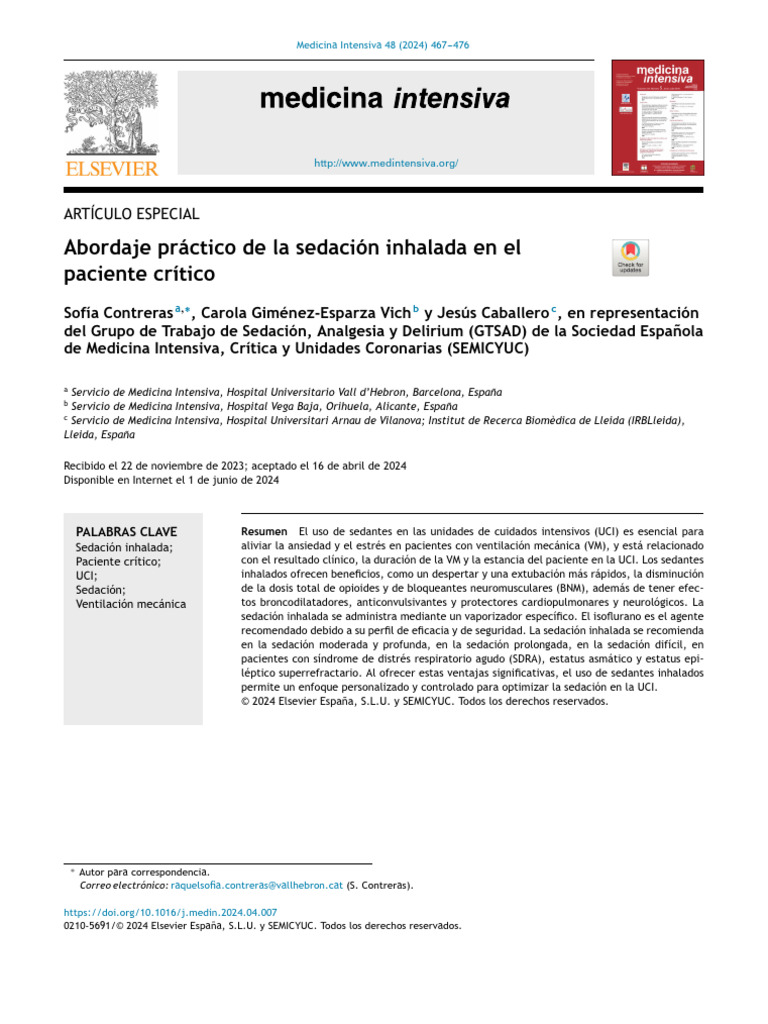 Abordaje práctico de sedación inhalada | PDF | Medicina CLINICA