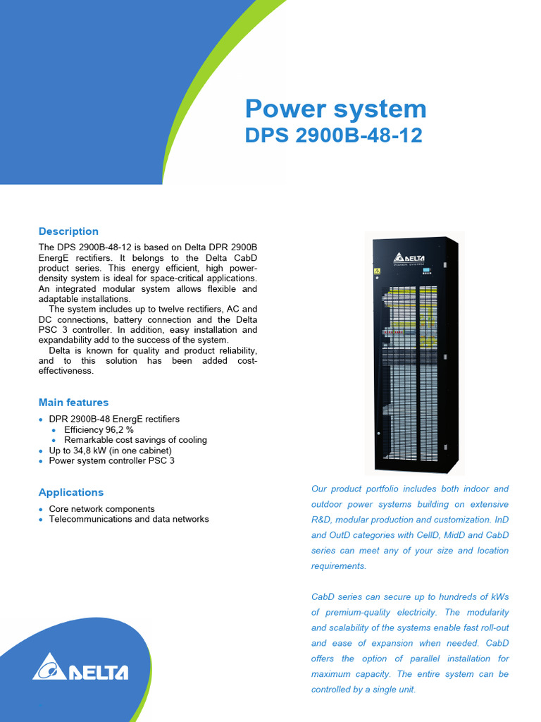 Delta DPS 2900B-48 Power System Overview | PDF | Alternating Current ...