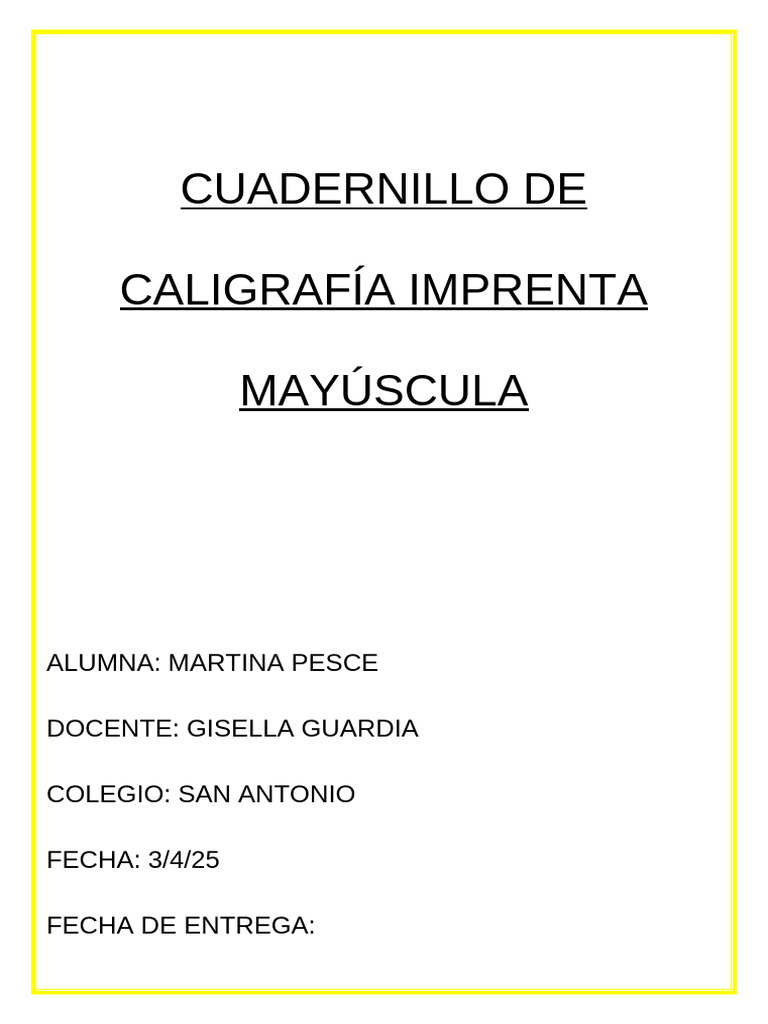 Cuadernillo de Caligrafía Imprenta Mayúscula Portada | PDF