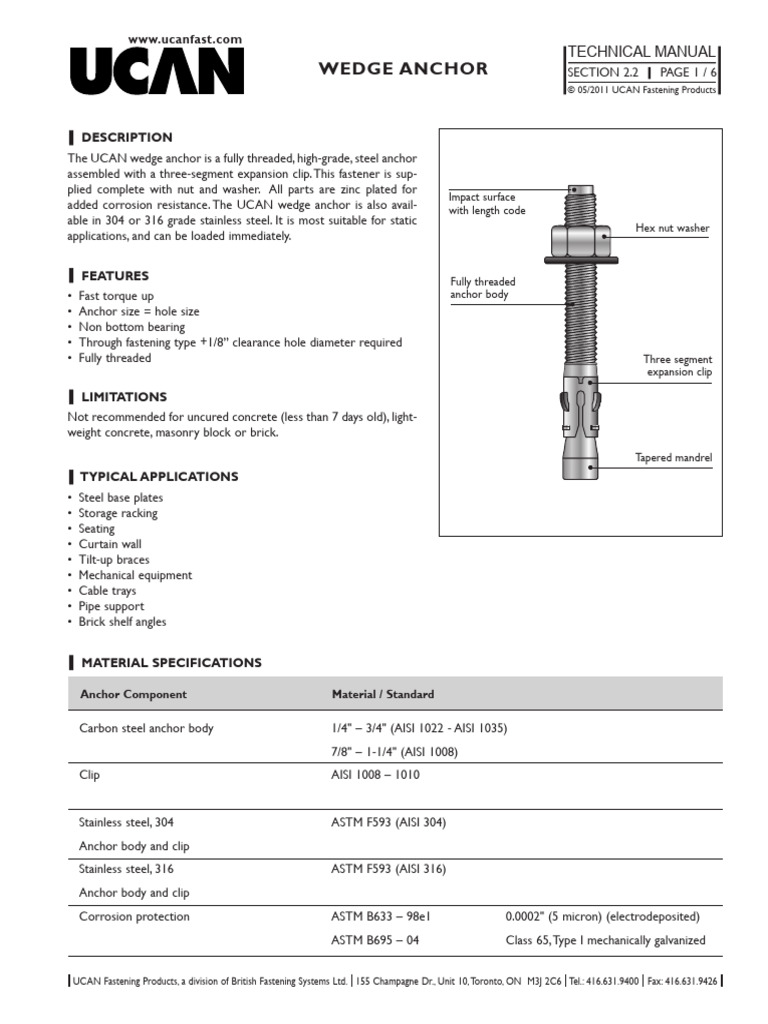 UCAN Wedge Anchor Technical Manual | PDF | Stainless Steel | Nut (Hardware)