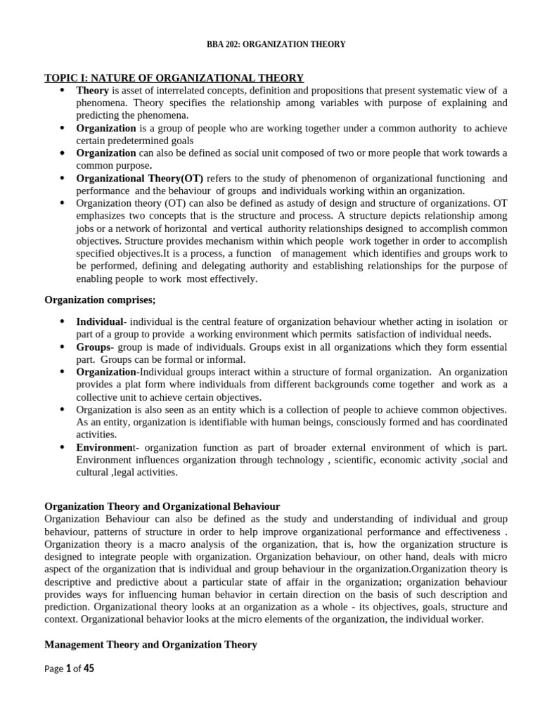 Overview of Organizational Theory | PDF | Organizational Behavior | System
