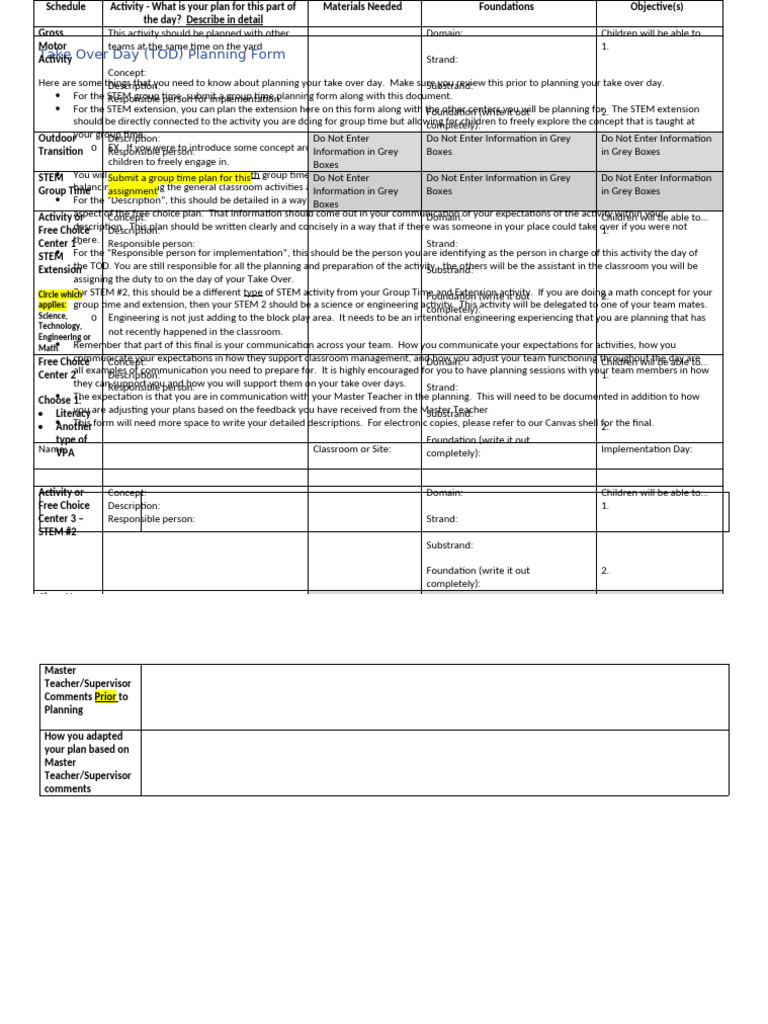 Take Over Day Planning Form 2024 | PDF