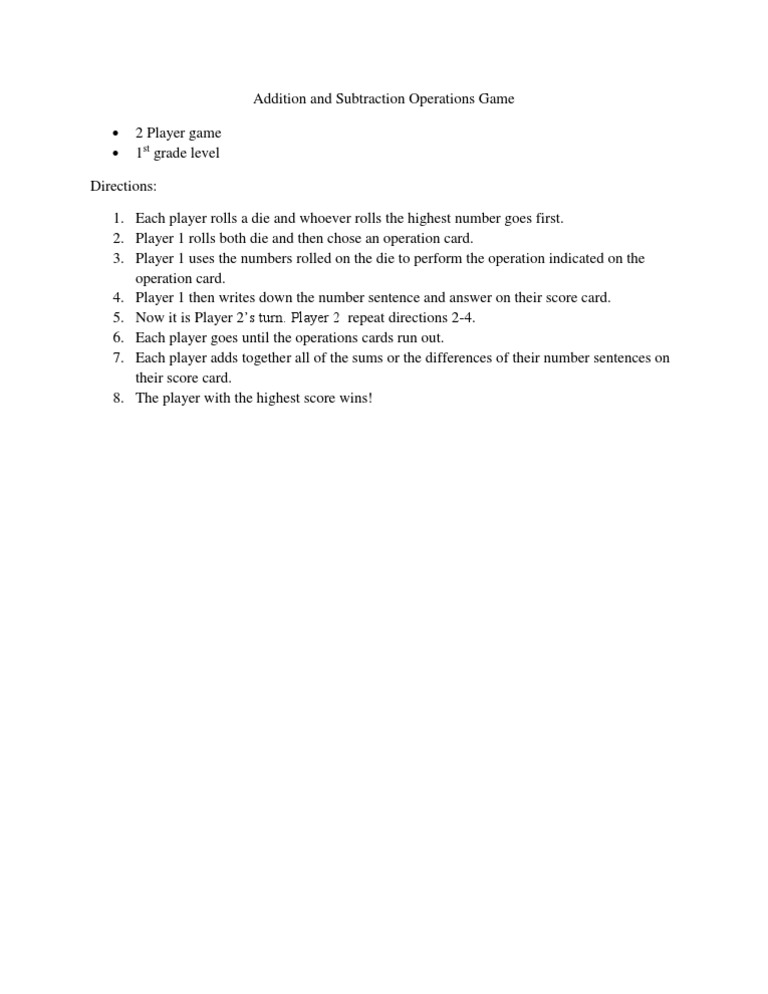 EDT 412 Math Game Directions | PDF | Sports & Recreation | Games ...