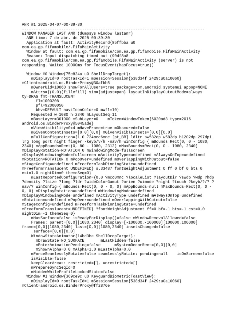 ANR Report for FIFA Mobile App | PDF | System Software | Software