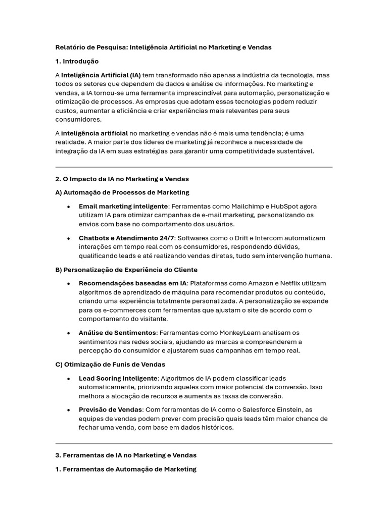 Impacto da IA em Marketing e Vendas | PDF | Marketing | Custo