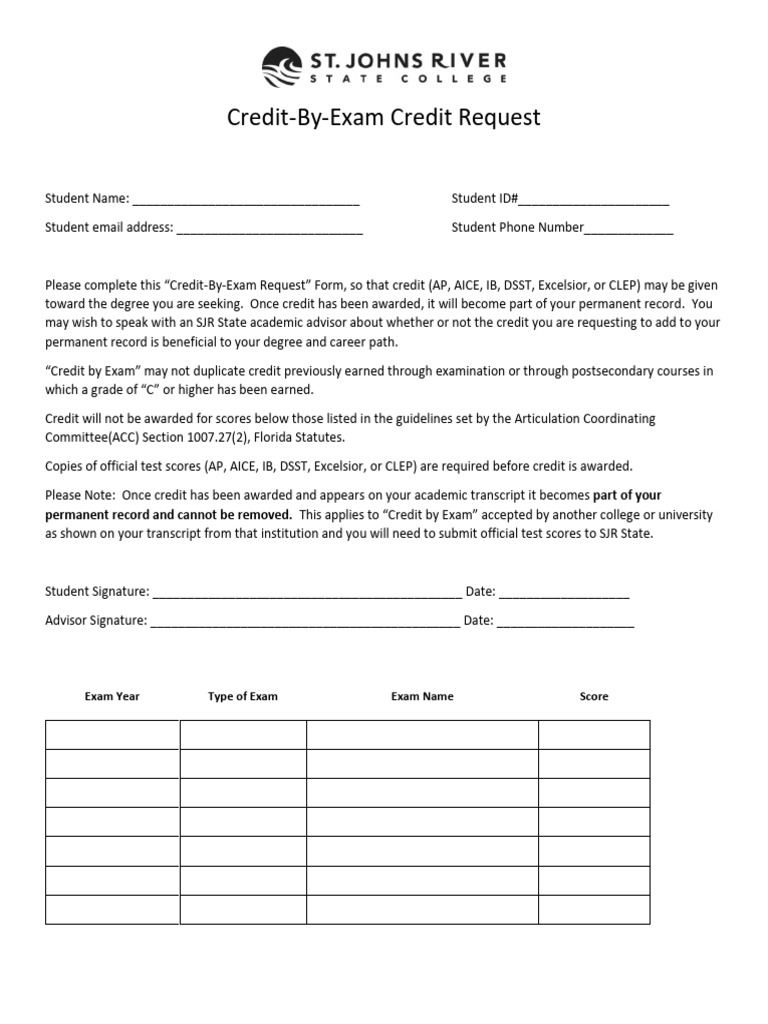 Credit-By-Exam Request Form | PDF