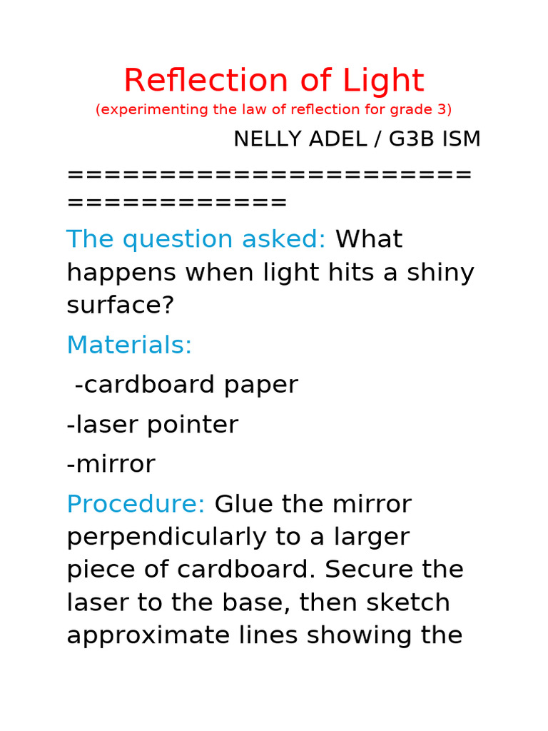 Understanding Light Reflection for Kids | PDF