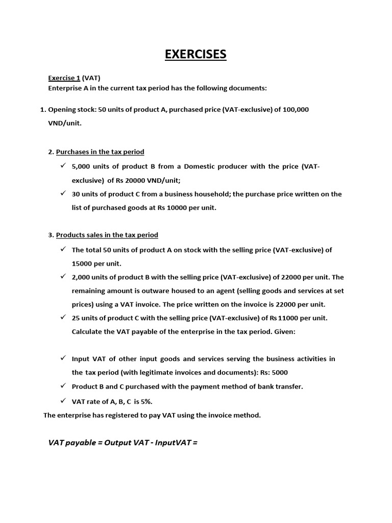 VAT Calculation Exercise for Enterprises | PDF