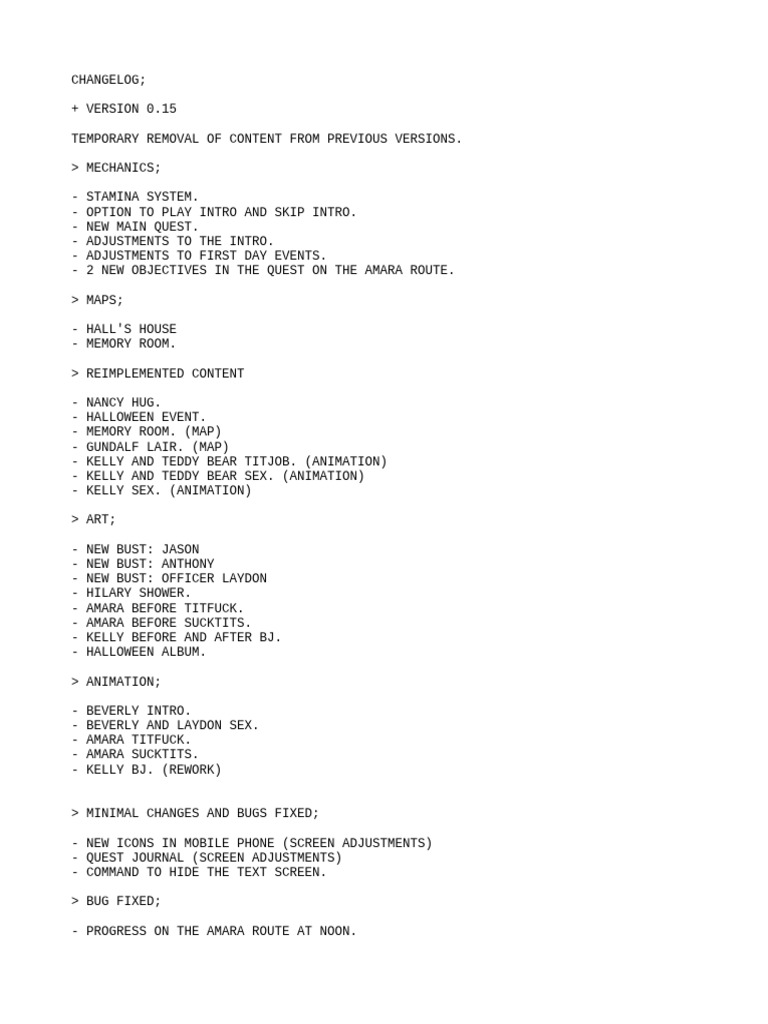 Version 0.15 Changelog Overview | PDF