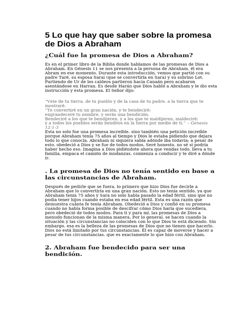 5 Lo Que Hay Que Saber Sobre La Promesa de Dios A Abraham | PDF ...