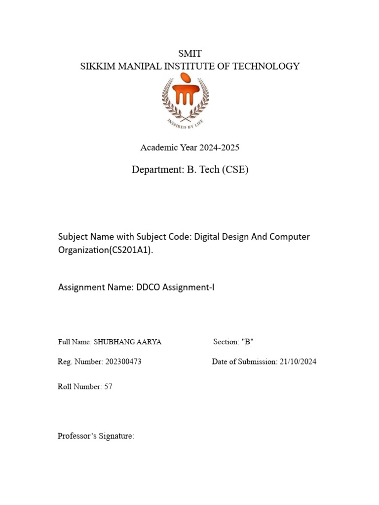 CSE Digital Design Assignment 2024 | PDF