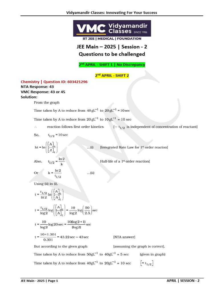 JEE Main 2025 - April Session - 2 - Errata | PDF | Student Assessment ...