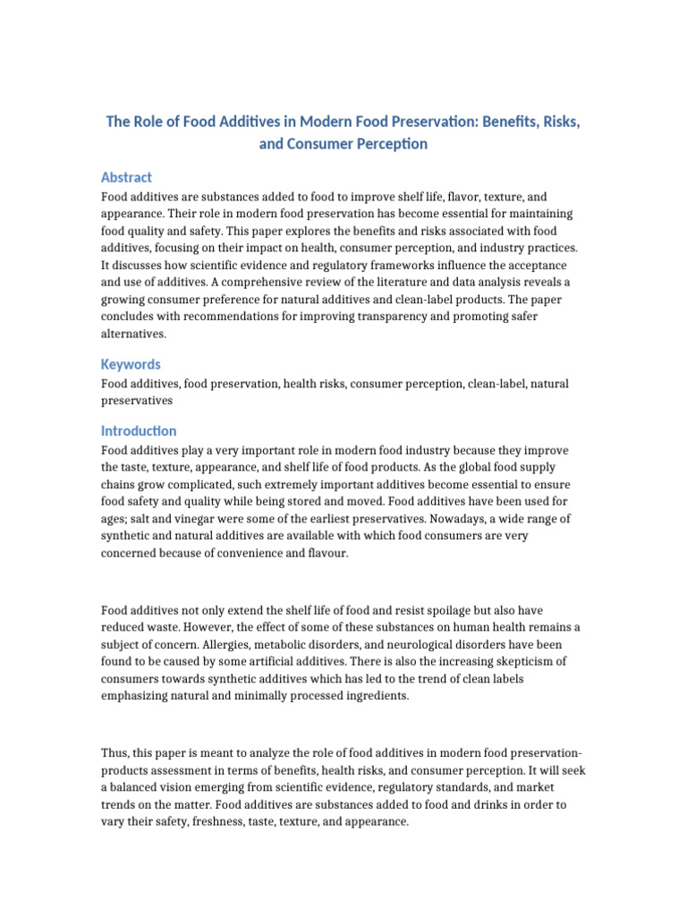 Food Additives: Benefits and Risks in Preservation | PDF ...