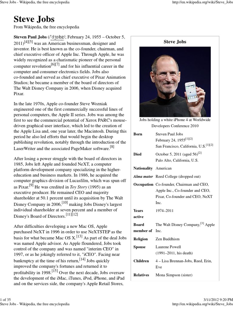 Steve Jobs Wikipedia, The Free Encyclopedia PDF Steve Jobs Pixar