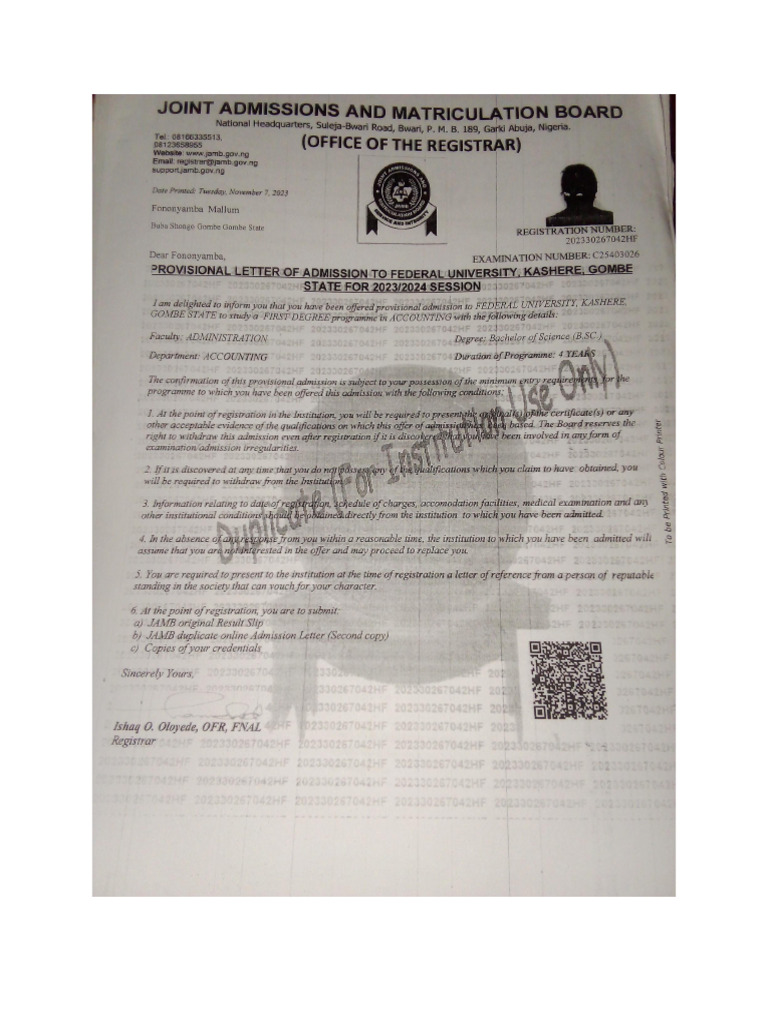 Admission Letter | PDF