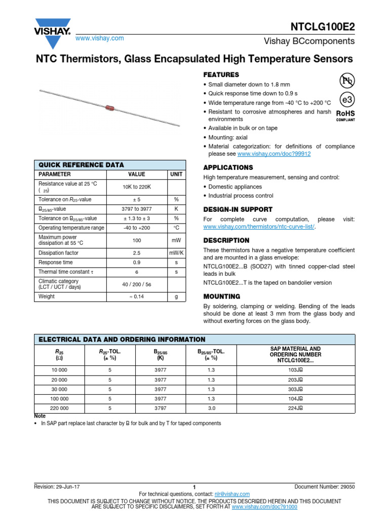 High-Temperature NTC Thermistors Guide | PDF | Disclaimer | Legal Liability