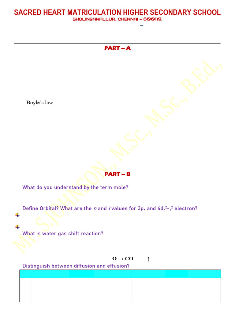 Chemistry Answer Key for Class 11 Exam | PDF | Chemical Bond | Gases