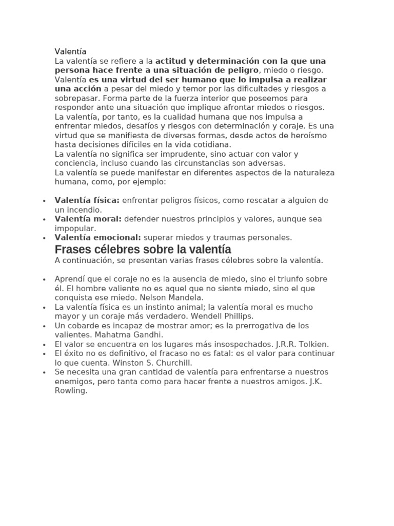 Definición y Tipos de Valentía | PDF