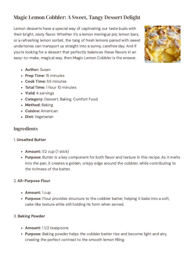 Magic Lemon Cobbler Recipe Guide | PDF | Desserts | Baking