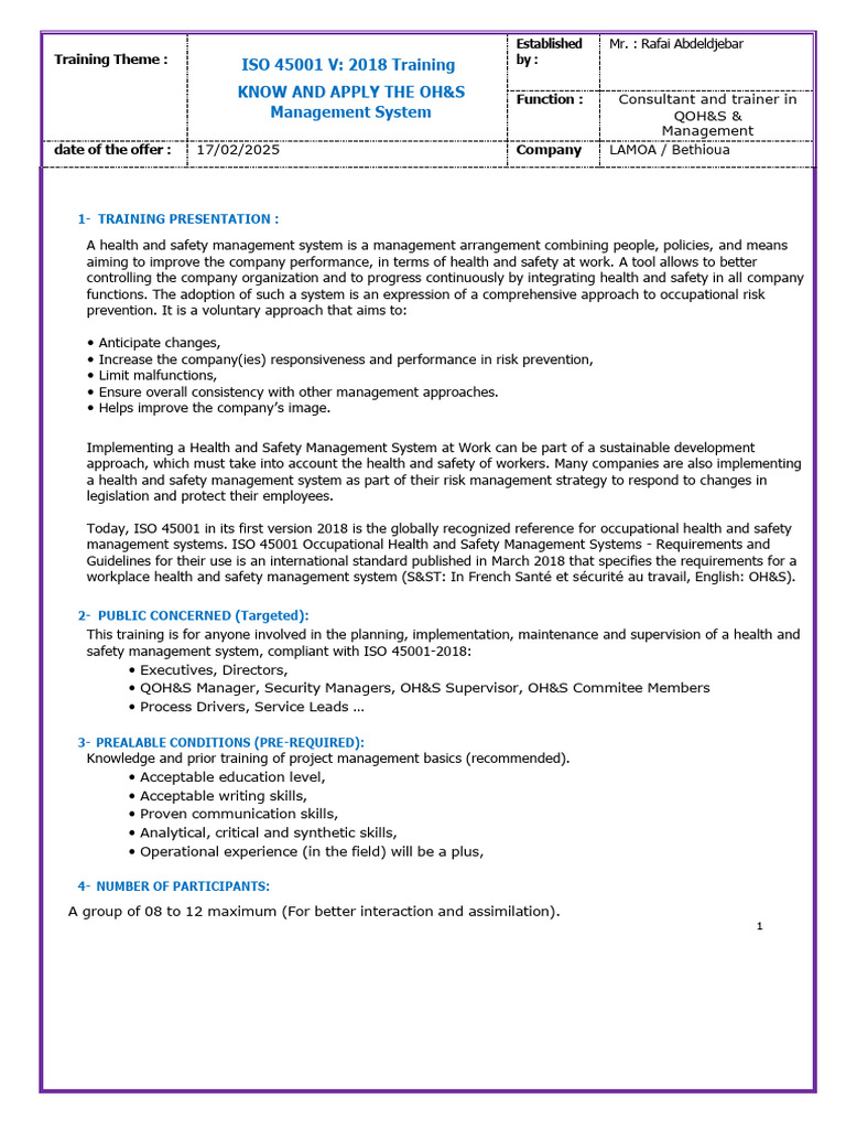ISO 45001:2018 Training Overview | PDF | Occupational Safety And Health ...