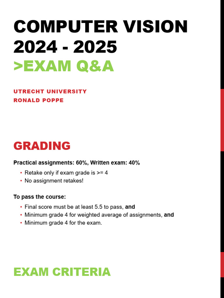 Computer Vision Exam Guide 2024-2025 | PDF | Learning | Computational ...